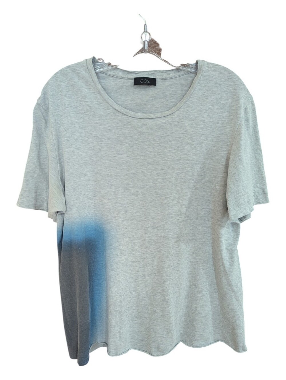 COS Women’s Gray Blue Gradient Dip Dye Bottom Short Sleeve Tee Shirt Sz S *flaw
